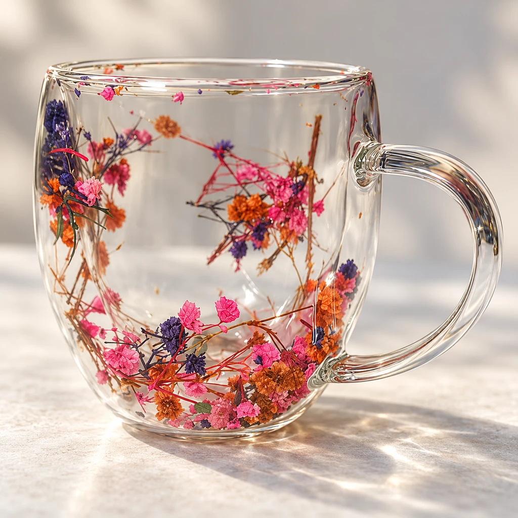 Double Wall Dried Flower Glass Mug - view 5